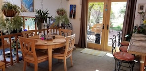 Dining room with patio doors