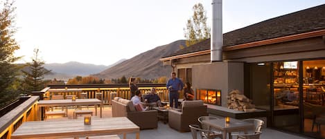 Enjoy your meal outside with the sunset on the restaurant patio.