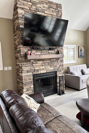 Wood burning fireplace and smart TV
