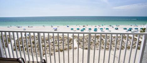 Private Beachfront Balcony to watch the dolphins play in the Gulf of Mexico.