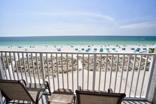 Private Beachfront Balcony to watch the dolphins play in the Gulf of Mexico.