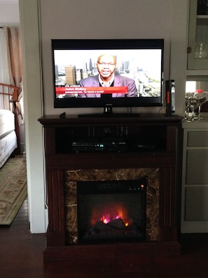 LED TV and Fireplace.