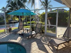 Private Pool area facing southwest and loungers 