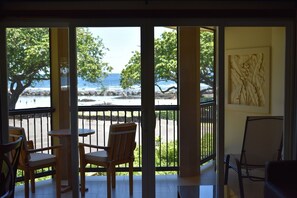 A private screened-in lanai with outdoor funiture.