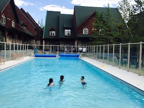 One of the heated biggest swimming pool in Canmore open year round 