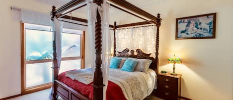 Sleep like royalty in our comfortable four poster bed.