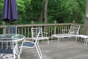 The deck at the back of the house.