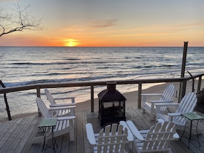 Deck with a view of water, sand and sky. Perfection. 