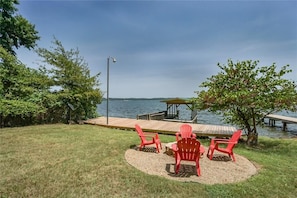 Fire pit, pier, tanning deck, and boat slip