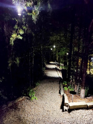 Start of the path that leads to the Eagle from the private parking area. Lots of landscape lighting creates a beautiful entrance