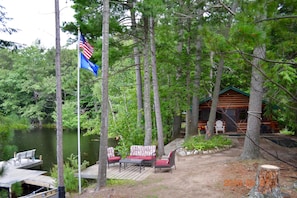Lake Side of Cabin with Western Dock.
