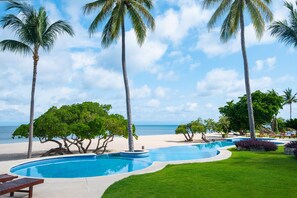 View from our lanai to the pools and beach
