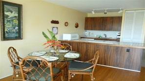 Kitchen and dining area. Includes washer and dryer