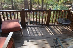 Guests enjoy the deck to watch our deer who roam freely over our 40 acres here o