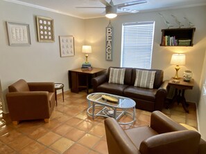Living room with queen sleeper sofa