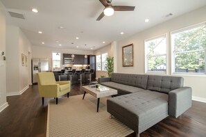 Living  & KitchenArea. The couch folds down into a two person sleeper.