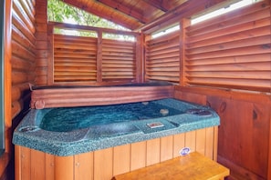 Hot tub on the deck with beautiful views and plenty of privacy