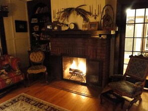 Fireplace in living room entry.
