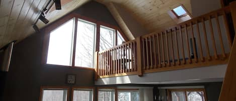 open floor plan
pine ceiling