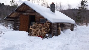 Cabin with new load of ash wood to keep it cozy and warm