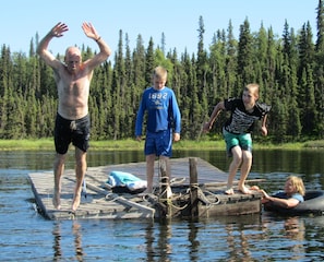 swimming in Hope Lake is chilly but fun on a warm summer day!