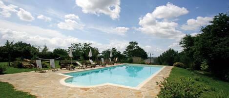 Water, Sky, Cloud, Plant, Swimming Pool, Tree, Grass, Natural Landscape, Shade, Rectangle