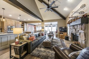 Great Room with Views of the Deck and Beautiful Meadow.