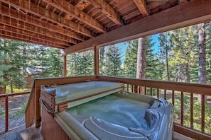 Hot Tub - The hot tub is located on the deck off of the family room.