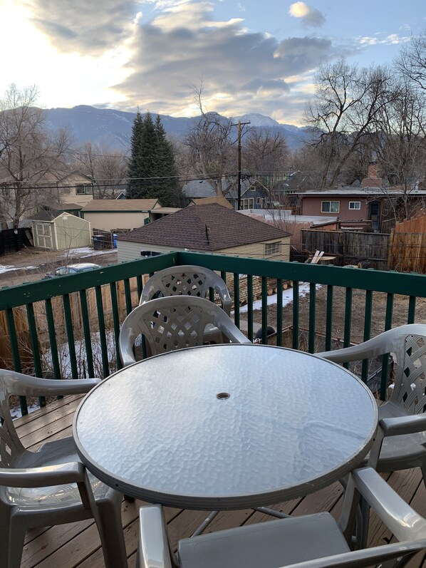 View of Pikes Peak from Main Level Deck with seating for six!