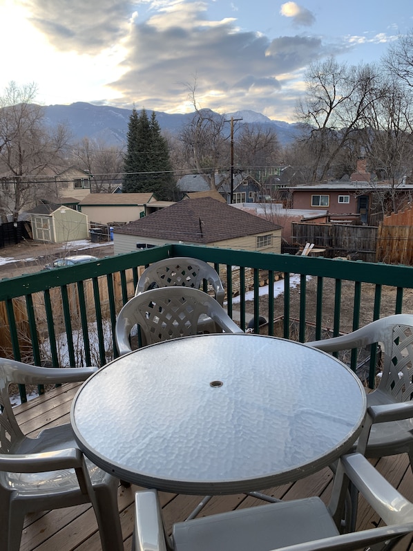 View of Pikes Peak from Main Level Deck with seating for six!