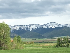 View of the Bridger Mountains from the master bedroom deck.