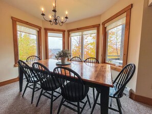 Dining area with extendable table and seating for 8-10