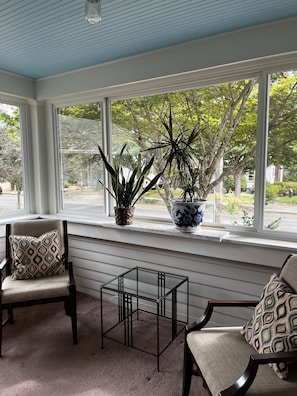 Enclosed porch for morning coffee or birdwatching