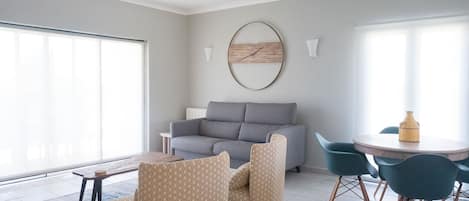 Living room overlooks the patio.