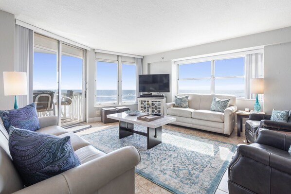 Living Room with  panoramic views of the ocean!