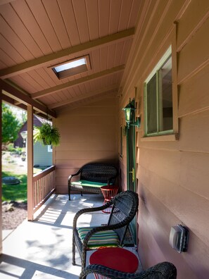 There's a cozy covered back porch for rainy days or when you need shade.