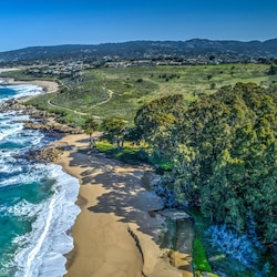 Arial View of Coastline in front of cottages