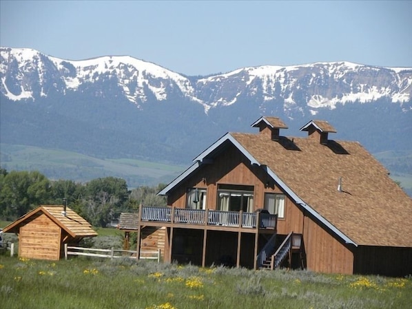 View of the Tetons from the deck.
The dirt field is now alfalfa.