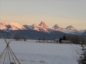 View of the Tetons from the large deck.
Winter sunset