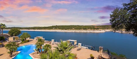 The Best View of the Lake and the main pool from our 300sf Private Balcony