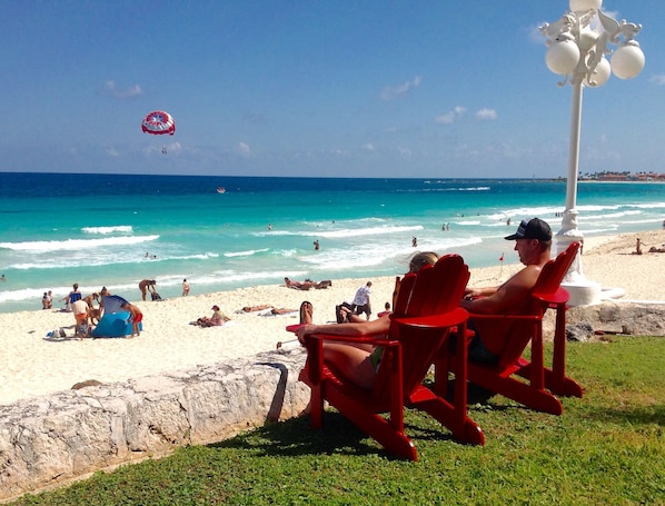 Private yard overlooking the beach. 