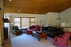 Comfortable chairs and sofa for conversing, reading, and/or watching TV. 