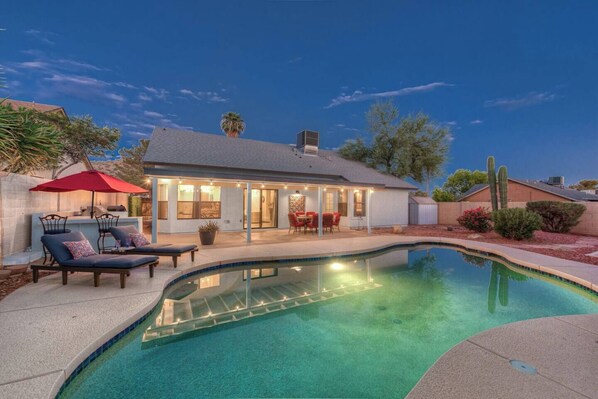 Private Backyard with heated swimming pool