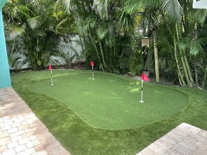 3 hole putting green in the backyard. 