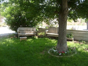 picnic area:  picnic tables, grill, playground toys