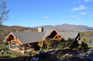 Lodge front, side porch and Old Rag Mountain