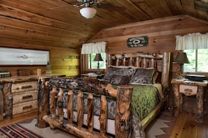 Upstairs bedroom 1: one queen bed with beautiful Aspen log funiture