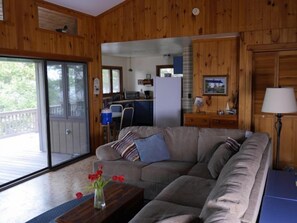 View of living room from bedroom area.