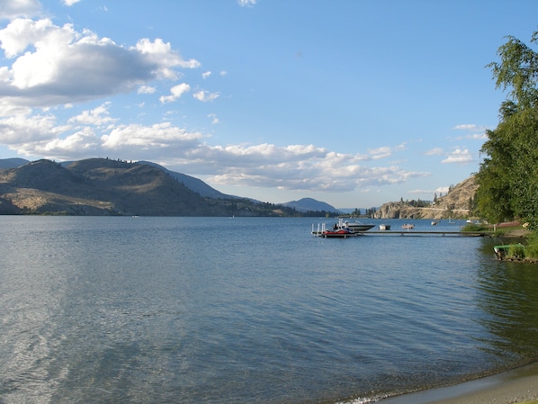 Skaha Lake, view from beach looking north to Penticton