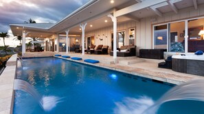 The ultra long lanai spanning the entire home faces the coastline, south-west.